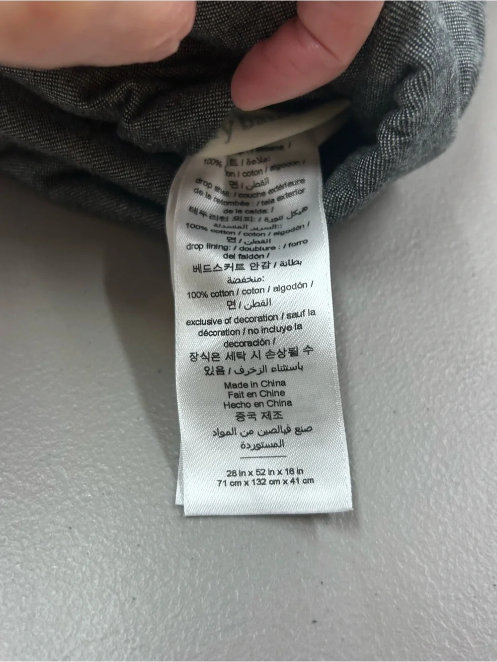 Pottery Barn Baby Mini Stripe Crib Skirt Nursery Bedding Gray w/ White Stitching
